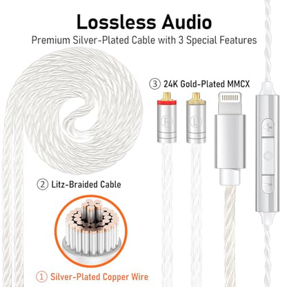 Audiovance Vibes 202ML HiFi 유선 이어버드, 아이폰 14/13/12/11/X, 프로 맥스용 | 마이크가 있는 인이어 헤드폰, 선명한 사운드, 딥 베이스, 소음 차단 이어버드, 실버 도금 코드, 편안한 핏, 케이스 - color: 2-투명