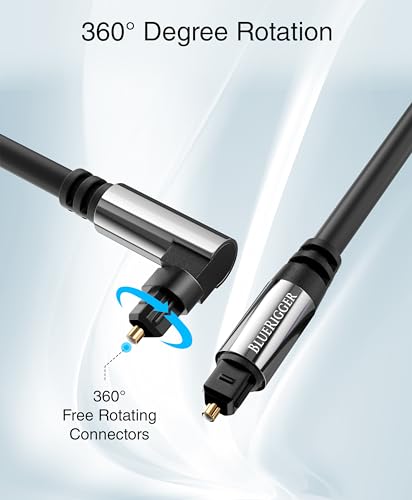 BlueRigger Optical Audio Toslink Cable - 15FT (90 Degrees Optical Cable for Soundbar, 360 Degree Rotatable Right Angle, S/PDIF Digital Toslink) - Fiber Optic Compatible with HDTV, Game Console, DVR - size: 15FT, style: 90° Toslink