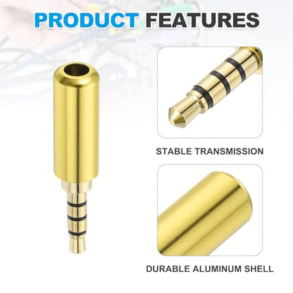 MECCANIXITY 2Pcs 3.5mm Replacement Repair Plug Jack, 4 Pole Metal Stereo Male Plug 3.5mm Solder DIY Audio Cable Connector for Headphone Earphone Microphone Cable Repair, Golden - color: Golden