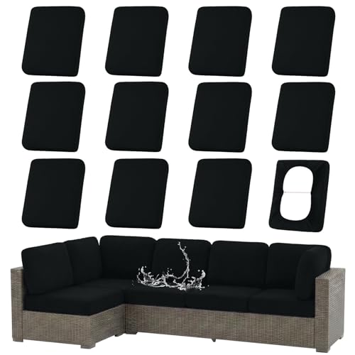Waterproof Outdoor Cushion Covers, Stretch Patio Slipcovers | UV Resistant Coating, Stretch Fabric, Waterproof Protection, Replacement Covers, Fits Patio Furniture Cushions (12 Pieces) - color: Black, size: 12PCS