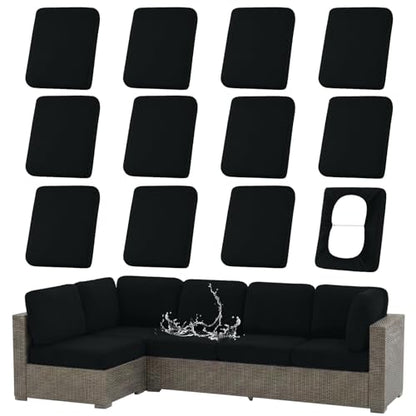 Waterproof Outdoor Cushion Covers, Stretch Patio Slipcovers | UV Resistant Coating, Stretch Fabric, Waterproof Protection, Replacement Covers, Fits Patio Furniture Cushions (12 Pieces) - color: Black, size: 12PCS