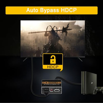CORSAHD 4K@60Hz HDMI Splitter 1x2 4:4:4,18 Gbps,Supports Soundbar,HDCP Bypass,EDID,Duplicate/Mirror/Copy,Downscale, HDR,Dolby Vision Atmos,4K HDMI Splitter 1 in 2 Out for Dual Monitors
