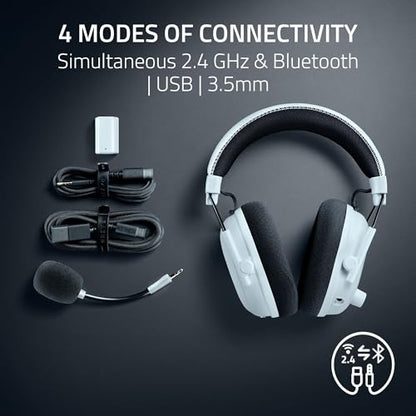 Razer BlackShark V3 Pro Wireless ANC Gaming Headset for PC, 2.4 GHz, White | Full Band Mic, 50mm Drivers, Bluetooth, USB, 3.5mm, Works with Mac, PS5, Nintendo Switch, Smartphone, 70 Hr Battery - color: White, style: PC