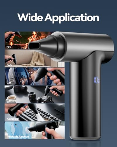 Compressed Air Duster, 200000RPM Super Power Electric Air Duster, 11-Gear Stepless Speed Mini Blower with Aluminum Alloy, Cordless Dust Blower for Computer, Keyboard, House, Outdoor, and Car