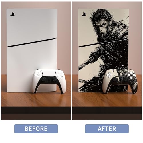 PlayVital Full Set Skin Sticker for ps5 Slim Console Disc Edition (The New Smaller Design), Vinyl Skin Decal Cover for ps5 Controller & Headset & Charging Station - Inkblade Wukong - color: Inkblade Wukong