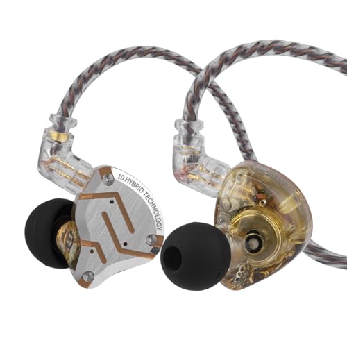 Linsoul KZ ZS10 Pro, 4BA+1DD 5 Driver in Ear Monitor, HiFi Wired Earbuds, Gaming Earbuds, Hybrid IEM Earphones with Stainless Steel Faceplate, Detachable Cable for Musician(Without Mic, Glare Yellow) - color: Glare Yellow, style: Without Mic