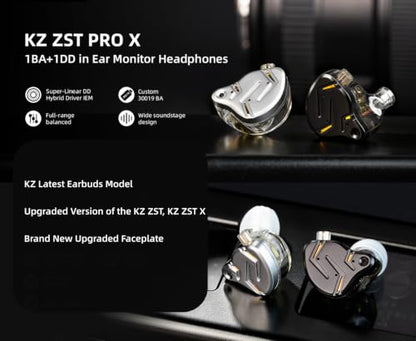 2026 Latest KZ ZST PRO X in Ear Monitor Headphones, 1BA 1DD Hybrid Driver Wired Gaming Earbuds, Deep Bass Sound Wired Ear Buds, HiFi IEM for Gaming Music Singer Musician Drummer (Without mic, Silver) - color: Silver, style: without mic