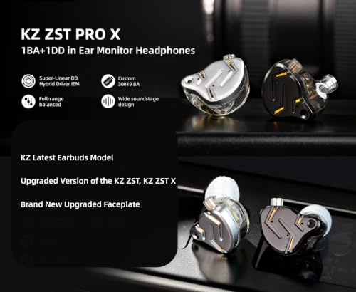 2026 Latest KZ ZST PRO X in Ear Monitor Headphones, 1BA 1DD Hybrid Driver Wired Gaming Earbuds, Deep Bass Sound Ear buds, HiFi IEM for Gaming Music Video Singer Musician Drummer (with mic, Black Gold) - color: Black Gold, style: with mic