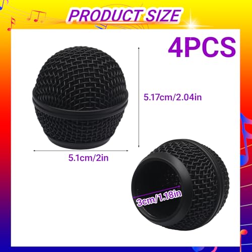 Black Microphone Ball Head, 4PCS | Replacement Steel Mesh Grille Heads, Inner Foam Included, Compatible with SM58 SM58S SM58LC, Compatible with BETA58 BETA58A - color: black