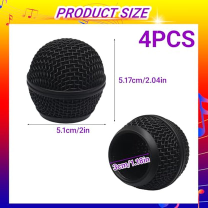 Black Microphone Ball Head, 4PCS | Replacement Steel Mesh Grille Heads, Inner Foam Included, Compatible with SM58 SM58S SM58LC, Compatible with BETA58 BETA58A - color: black