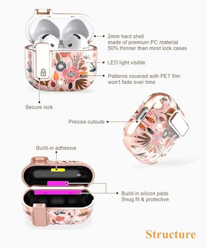 TATOFY Cover for AirPods Pro 4th Generation Case with Lock Clip Cleaner Kit Slim Hard AirPod 4 Lock Case Compatible with MagSafe (Pink) - color: Pink, size: AirPods 4th Gen