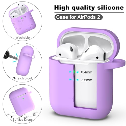 for AirPods 2nd/1st Case Silicone Cover, Lavender | Compatible with Apple AirPods 2nd/1st (2019/2016) Generation with Keychain & Cleaner Kit, Wireless Charging Compatible - color: Lavender