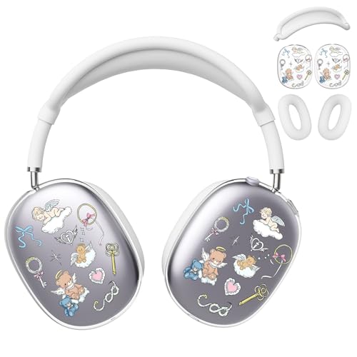 for AirPods Max Headphones Bear Ear Covers for AirPods Max 2 | Cute Clear Ear Cups Cover | White Silicone Ear Pad Case Headband Cover for Apple AirPods Max 2/1 (2026/2024/2020) - color: Bear Angel/White