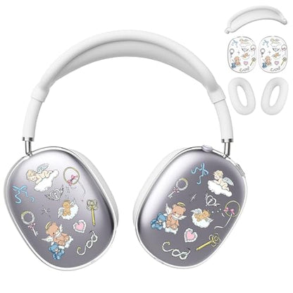 for AirPods Max Headphones Bear Ear Covers for AirPods Max 2 | Cute Clear Ear Cups Cover | White Silicone Ear Pad Case Headband Cover for Apple AirPods Max 2/1 (2026/2024/2020) - color: Bear Angel/White
