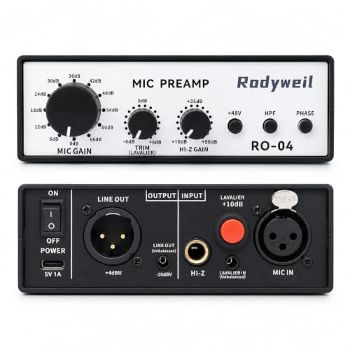 RO-04 Mic Preamp, 0~72db Adjustable Gain Boost,-120db EIN Ultra Low Noise, Studio Grade Performance with Hi-Z, 48V, HPF, Phase for Instrument & Microphone | Ultra Low Noise,Studio Grade Performance with Hi-Z, 48V, HPF, Phase for Instrument & Microphone