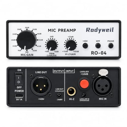 RO-04 Mic Preamp, 0~72db Adjustable Gain Boost,-120db EIN Ultra Low Noise, Studio Grade Performance with Hi-Z, 48V, HPF, Phase for Instrument & Microphone | Ultra Low Noise,Studio Grade Performance with Hi-Z, 48V, HPF, Phase for Instrument & Microphone
