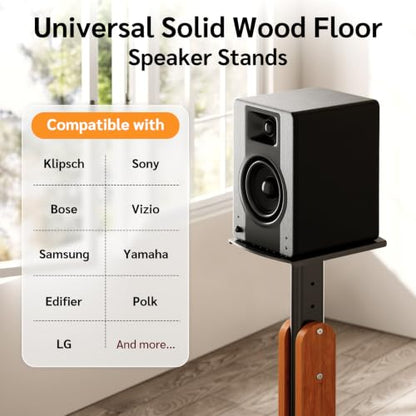 Solid Wood Speaker Stands Pair for Studio Monitor and Bookshelf Speakers | Height Adjustable Floor Speaker Stands for Klipsch, ELAC, JBL, KEF, Edifier Surround Sound Hold Up to 50 Lbs (Walnut)