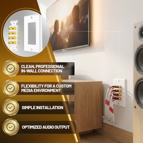 TNP Speaker Wall Plate for 1 Speaker, Banana Plug, Single Gang, White | Speaker Wire Wall Outlet with Gold-Plated Binding Posts for Spades or Bare Wire; for Home Theater and Surround Sound Setups - size: 4-Speaker