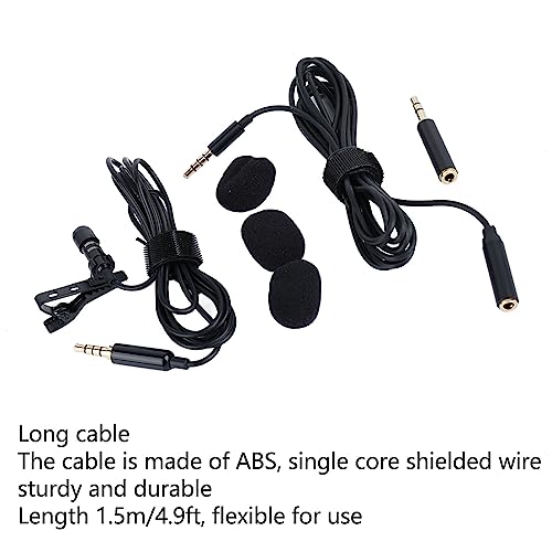 Lavalier Mic, Wired Clip On Lapel Mic Professional 3.5M Interface 360-Degree Omnidirectional 4.9 Foot Cable with Microphone Windshield for Computer