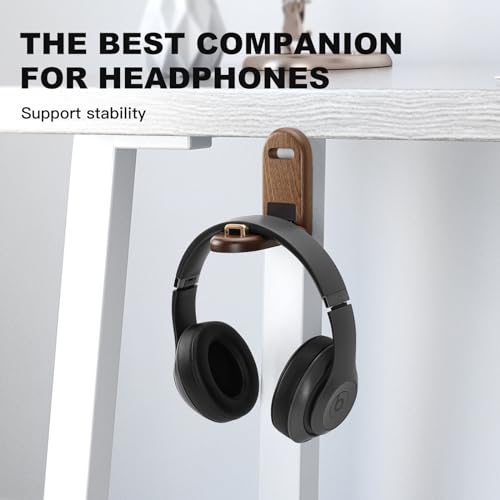 Wood Headphone Hanger Wall Mount Stand，Foldable Headset Holder Hook | Sticky Headset Hook,Under Desk Headphone Hanger,Gaming Accessories for Desk,Compatible with Airpods Max,Clamp for Audio