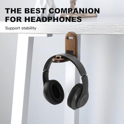 Wood Headphone Hanger Wall Mount Stand，Foldable Headset Holder Hook | Sticky Headset Hook,Under Desk Headphone Hanger,Gaming Accessories for Desk,Compatible with Airpods Max,Clamp for Audio