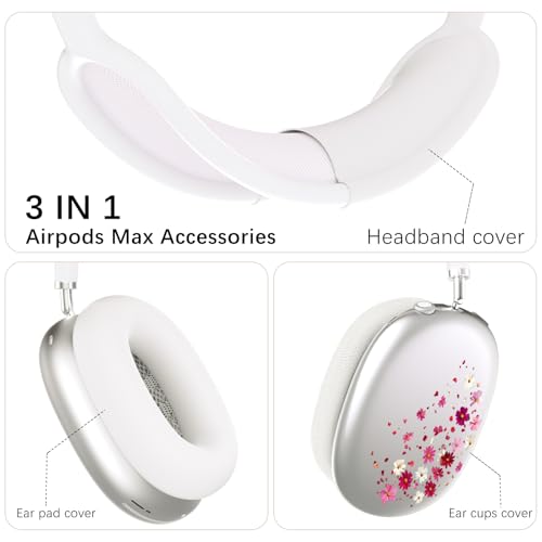 Headphone Cover for AirPods Max, Girly Cute Clear Ear Cups Covers, Silicone Ear Pad Case Headband Cover for Apple AirPods Max (2024/2020), Pink Petals - color: Pink Petals-Clear