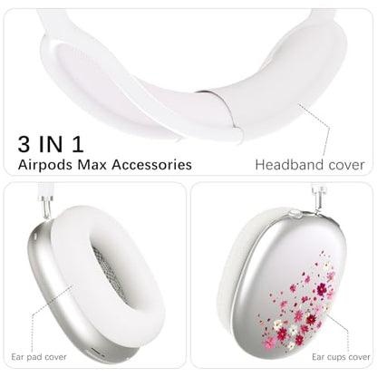 Headphone Cover for AirPods Max, Girly Cute Clear Ear Cups Covers, Silicone Ear Pad Case Headband Cover for Apple AirPods Max (2024/2020), Pink Petals - color: Pink Petals-Clear