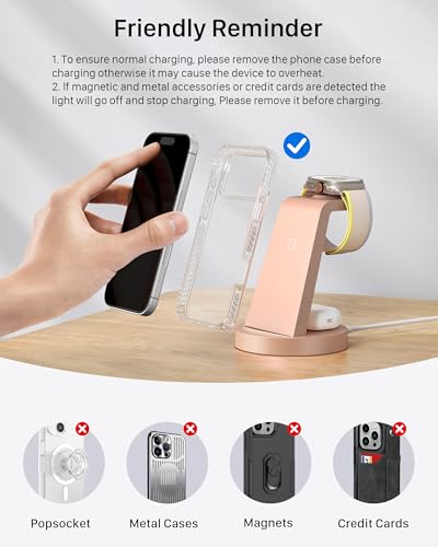 Anlmz 3 in 1 Charging Station for iPhone, Wireless Charger for iPhone 17 16e 16 15 14 13 12 11 X Pro Max & Apple Watch - Charging Stand Dock for AirPods (Rose) - color: Rose