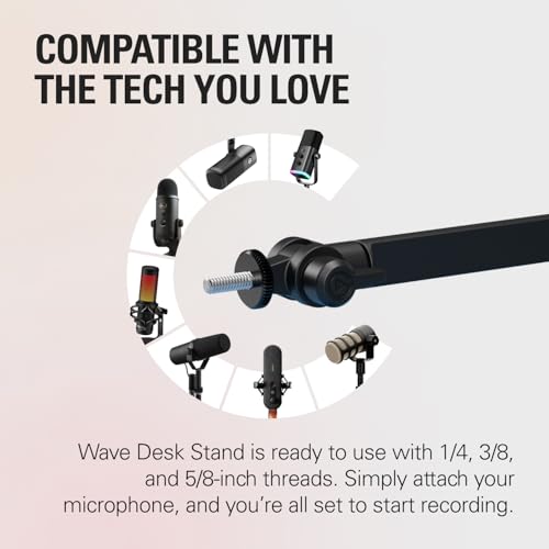 Elgato Wave Desk Stand, Adjustable Microphone Mount | Three pivot points, Holds gear up to 1kg, Mounts camera, light, or phone, Cable ties included, Solid-metal build
