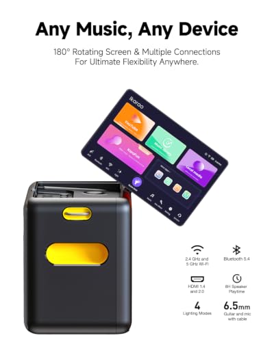 Ikarao 성인용 스마트 노래방 기계 - 가사 디스플레이, 32GB 노래방 태블릿, 무선 마이크 2개, 전문 노래방 시스템, 300W 피크 파워, DJ 조명 4개, 모든 상황에 적합한 노래방 스피커 - size: Break X2 with Wireless Microphones