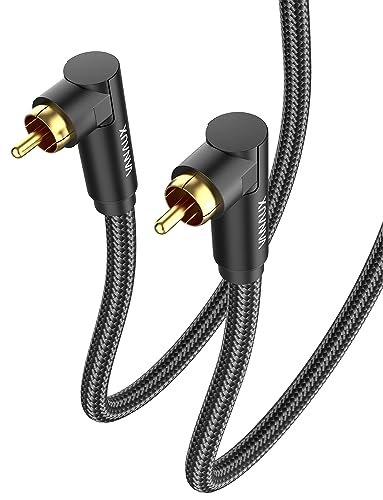 VANAUX Subwoofer Cable Double 90 Degree RCA to RCA Audio Stereo Cable Male to Male 24K Gold Plated Connector Nylon Braided Double Shielded Clean Sounding Signal Black/10ft/3m - color: Double 90°Design RCA, size: 10ft/3m