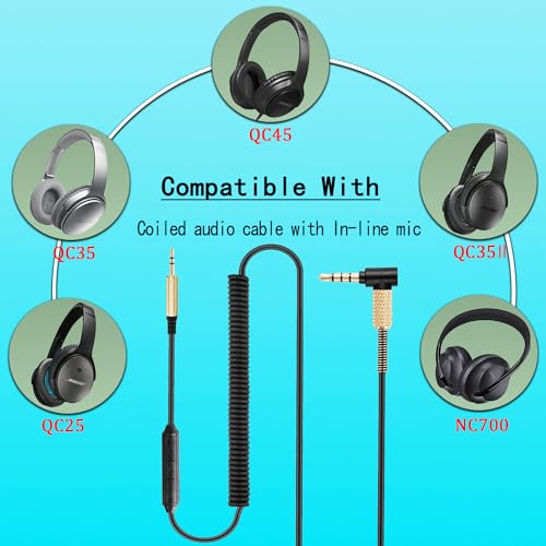 FAAEAL QC45 Coiled Audio Cable Replacement for Bose QC35 QC25 NC700 JBL E45BT E55BT E65BTNC 750NC Headphones, 2.5mm to 3.5mm(1/8”) in-line Mic Control Extension Aux Cord(4.2ft-8ft) - size: 4.2ft-8ft w/mic