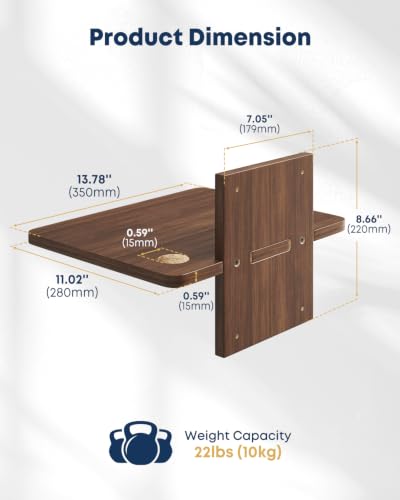 Floating TV Projector Shelf Wall Mount - 1 Tier Wooden Shelf, Walnut Brown | Home Decor, Cable Management, DVD Player, Router, Game Console, Cable Box, Play Station, Holds Up to 22lbs per Shelf - size: 1-Tier Shelf