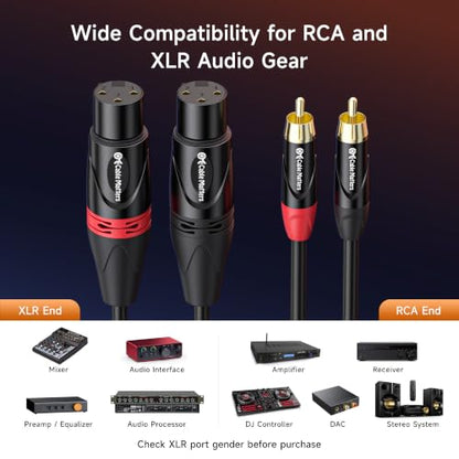 Cable Matters Dual XLR to RCA Cable, Dual Female XLR to RCA, 6ft | Unbalanced Stereo Interconnect, Oxygen-Free Copper, Braided Shielding, Gold-Plated RCA Connectors - size: 6 Feet