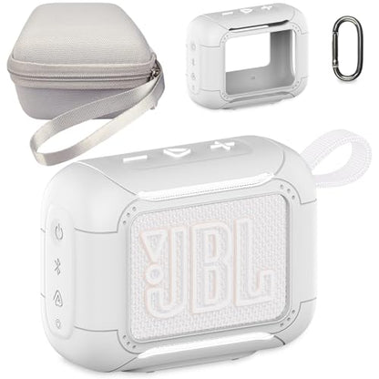 Protective Case for JBL Go 5 Portable Bluetooth Speaker | Accessories Hard Carrying Case and Silicone Cover with Metal Carabiner (White Case) - color: White Case