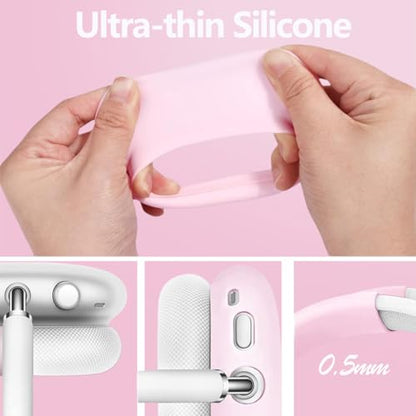 3-in-1 Silicone Case Cover for AirPods Max 2/AirPods Max Headphones, Apple AirPod Max Accessory Protective Cover, Headband/Ear Cups/Ear Pad Covers, Anti-Scratch and Sweatproof (All Pink) - color: All pink