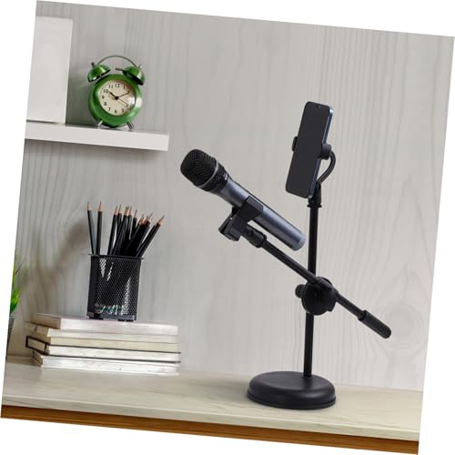 Luxshiny Desktop Mic Stand Adjustable Tabletop Microphone Stand with Mic Clip Holder Phone Clip Holder Metal Adapter Round Base for Home Recording Podcasting Broadcasting