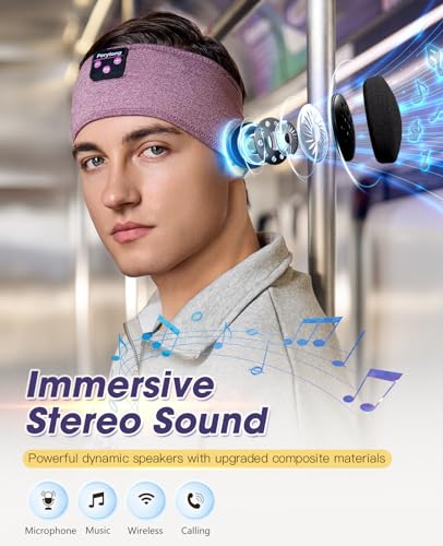 Perytong Bluetooth Headband with Wireless Sleeping Earbuds for Side Sleepers, Workout, Running, Insomnia, Travel, Yoga - color: PureViolet