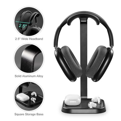 Headphone Stand, Curved Headset Stand with Storage Tray, Gaming Headset Holder for AirPods Max, AirPods Max 2, AirPods, AirPods Pro, Beats, Bose, Sony and More (Black) - color: Black