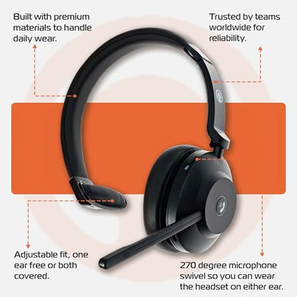 Spracht Blues Combo BT/USB Wireless Headphones for Working Professionals, Comfortable PC Headset, 40 Hour Battery Life, USB and Bluetooth Headset with Noise Cancelling Microphone for Work (Single Ear) - style: Single Ear
