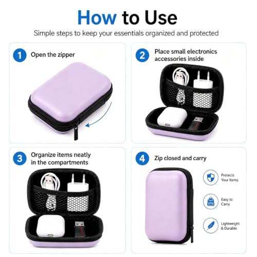 Headphone Case Hard Edge Zipper Bag Compact Portable Headset Storage Bag For Wireless,Headphones Earbuds Cables Charging Cable Travel Waterproof Commuting Home - color: Pink