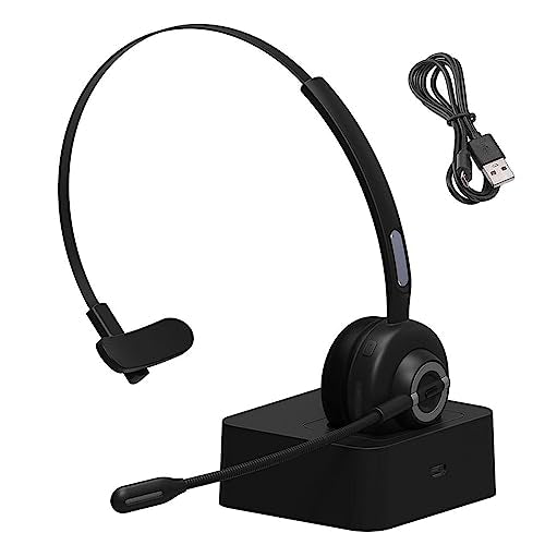 Call Center Headset, Noise Cancelling Comfort 300° Flexible Noise Cancelling Microphone, Bluetooth Headset with 10 M Wireless Range, with Magnetic Charging Base, Suitable for Office Classroom.