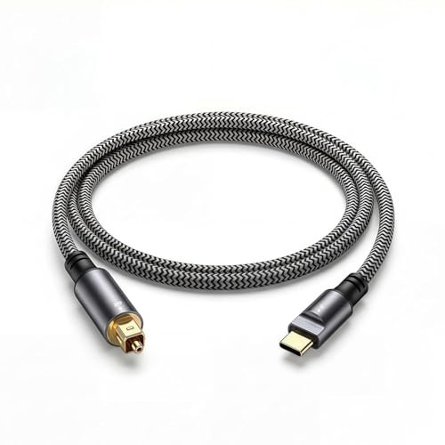 USB-C to Toslink Optical Audio Cable, Unidirectional Type-C to SPDIF | gold-plated connectors and nylon braided construction,suitable for computer/laptop/mobile phone/sound card/speaker(6.6 ft)
