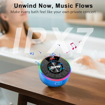 Bluetooth Shower Speaker, Waterproof Shower Speaker Bluetooth 5.3 Loud Clear Sound with Suction Cup, Built-in Mic, Digital Display/RGB Lights, IPX7 Bathroom Speaker for Outdoor/Pool/Beach/Party/Gift. - color: Blue