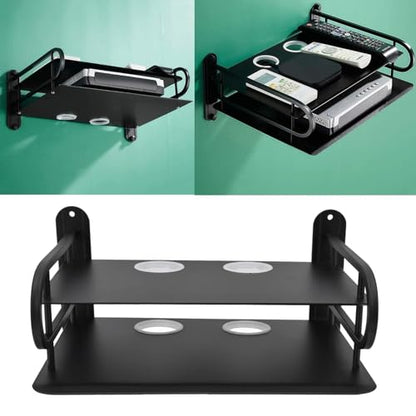 Floating Shelf, Wall Mount Shelf Steel Mount with Cable Management Holes, Space Saving Multimedia Shelf for DVD Player Game