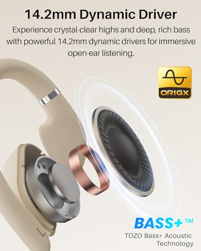 TOZO OpenWear Open Ear Earbuds, AI Translation Real Time 145+ Languages | 60H Translator Ear Buds Audifonos Traductores Inglés Español, All Day Comfort, Bluetooth Headphones 5.4 with Smart Display - color: Khaki