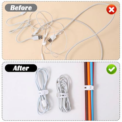 60 Pc Data Cable Organizer Ty,Silicone Cable Ty Reusable,White | Cables Organizer Tie, for Cord Management, Earphone Charger Computer, 3.15 x 0.4 x 0.2 Inch