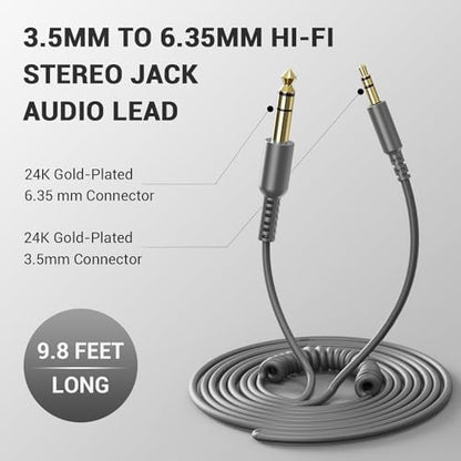 OneOdio 6.35mm to 3.5mm 6.6-9.8FT Stereo Adapter Cable Compatible with AMPs, Electronic Keyboards, Mixers, Guitars and Pro10/Pro30/Pro50 Headphones of OneOdio-Gray - color: Grey
