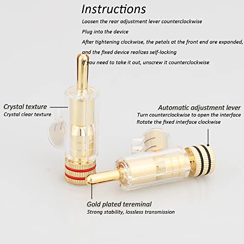 Tertullus 4Pcs Banana Clips Connectors Banana Plugs forSpeaker Wire Gold Plated Screw Locking Connectors forSpeaker Wire, AV Receiver, Amplifier, Surround Sound - size: Clipplug-G