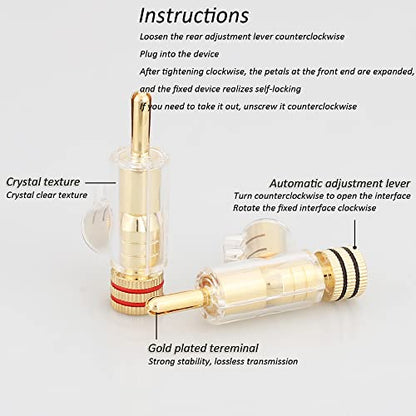 Tertullus 4Pcs Banana Clips Connectors Banana Plugs forSpeaker Wire Gold Plated Screw Locking Connectors forSpeaker Wire, AV Receiver, Amplifier, Surround Sound - size: Clipplug-G